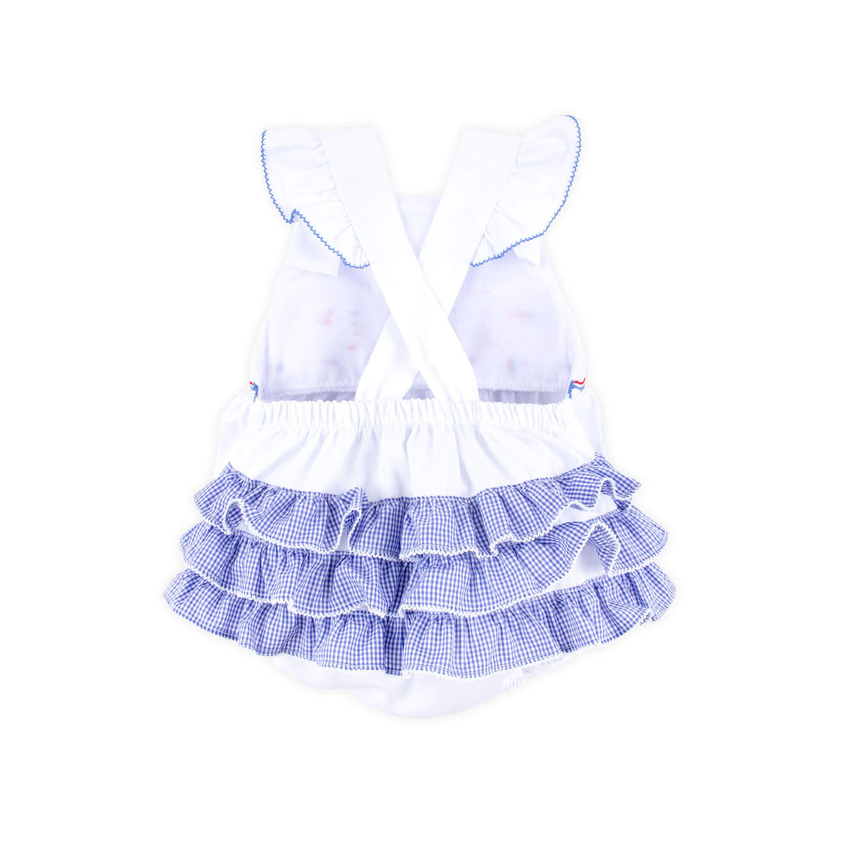 Flag Smocked White Pique Leah Ruffle Bubble