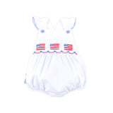 Flag Smocked White Pique Leah Ruffle Bubble