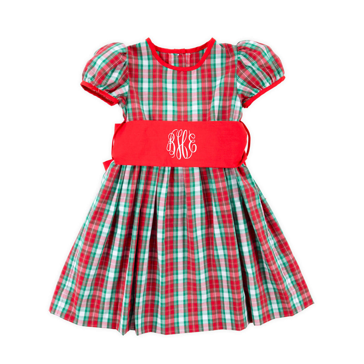 Red & Green Plaid Sash Dress