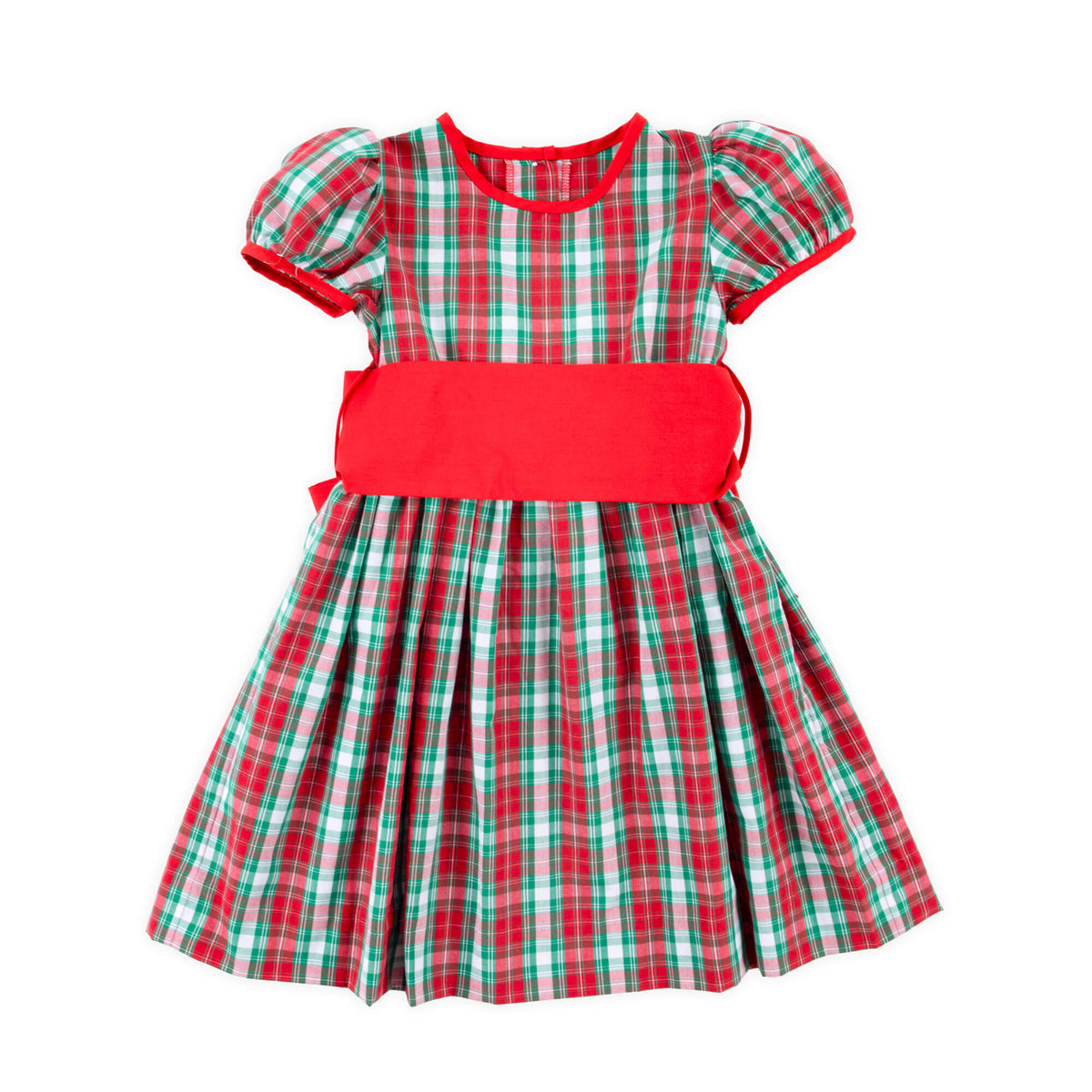 Red & Green Plaid Sash Dress
