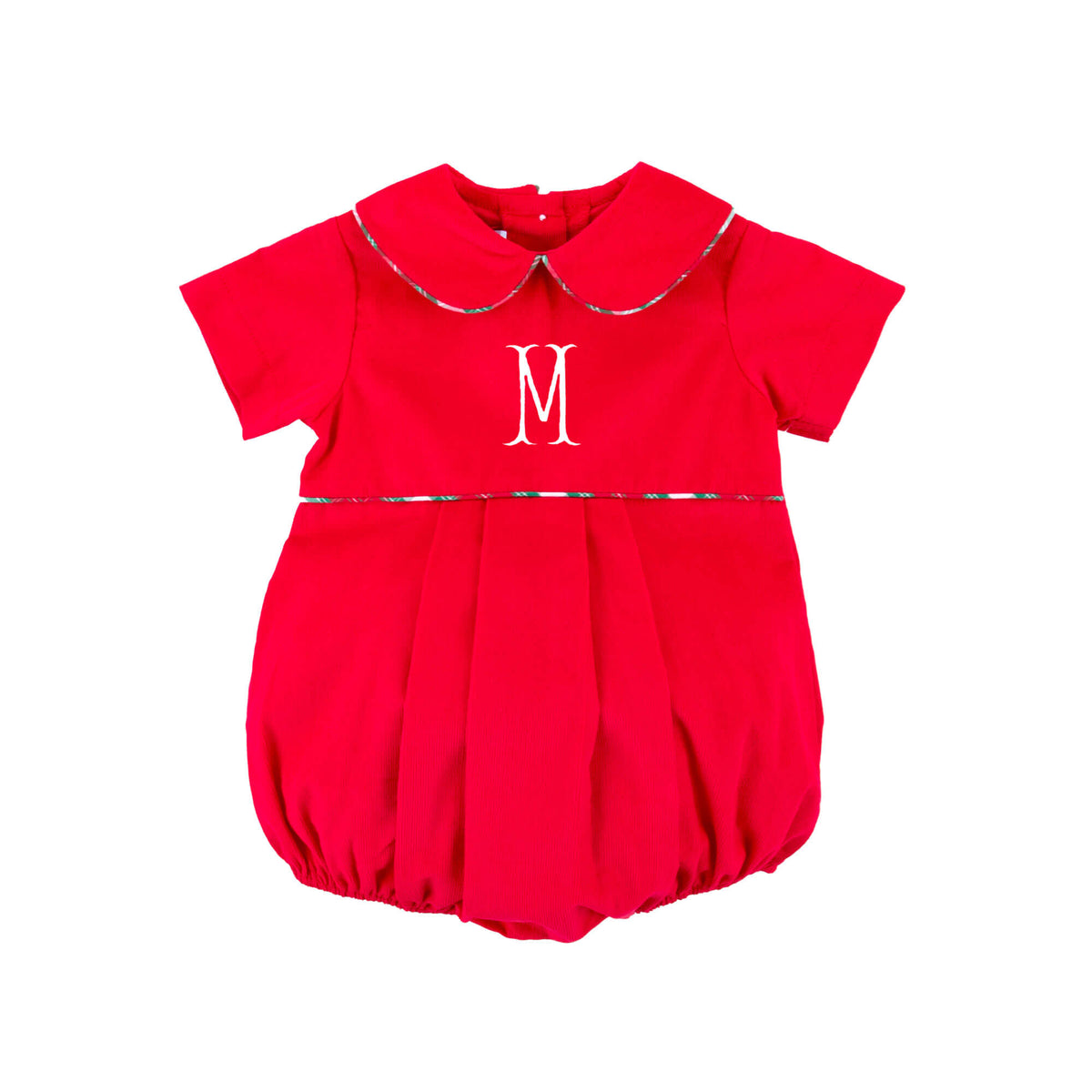Red Corduroy Collared Bubble with Plaid Trim