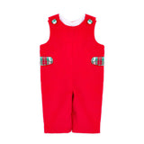 Red Corduroy Longall with Plaid Tabs