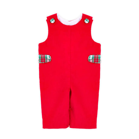 Red Corduroy Longall with Plaid Tabs