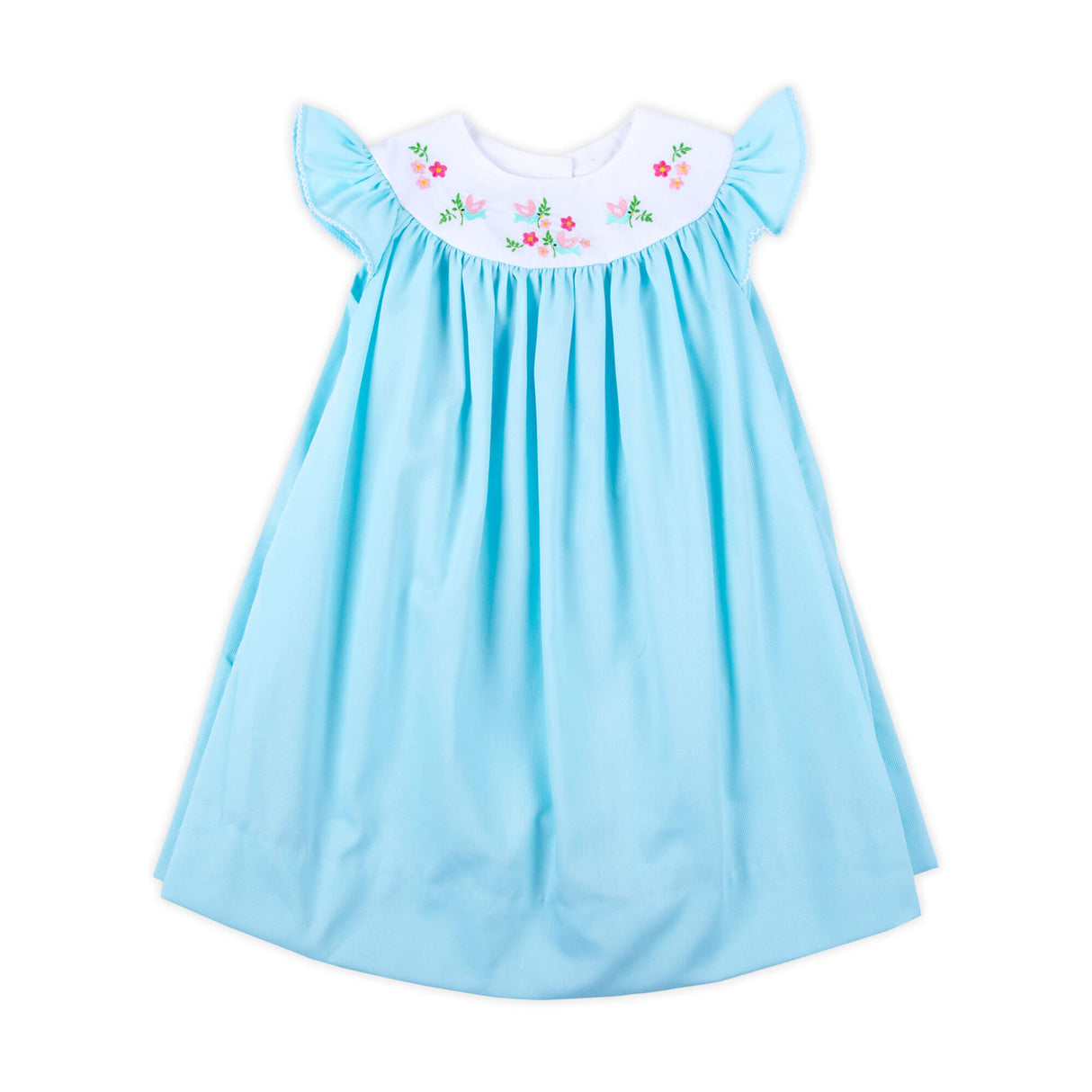 Embroidered Sweet Bird Yoke Neck Dress Mint Pique