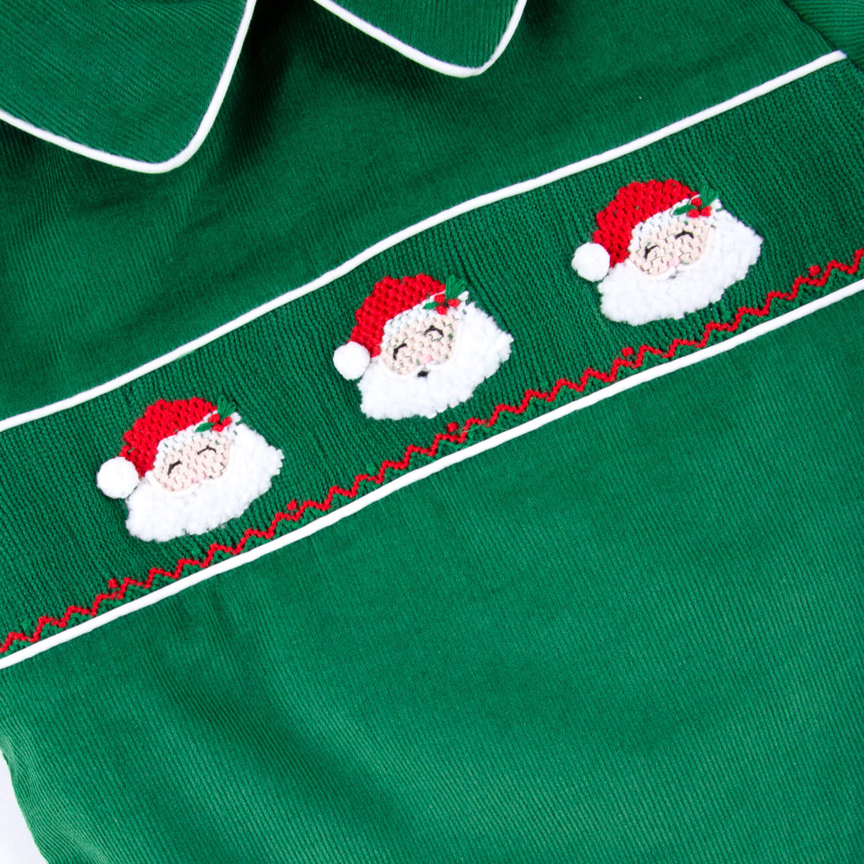 Santa Face Smocked Green Pant Set