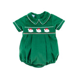 Santa Face Smocked Green Boy Bubble