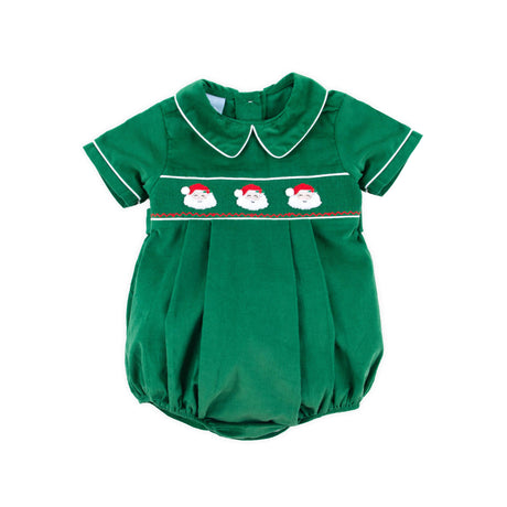 Santa Face Smocked Green Boy Bubble
