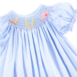 Western Smocked Bishop Light Blue Gingham Dress