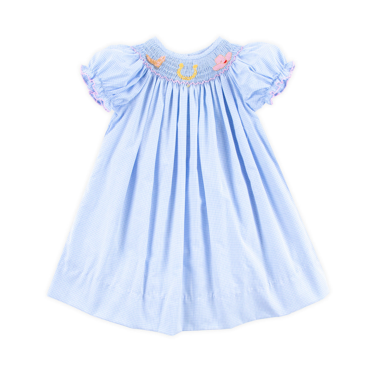 Western Smocked Bishop Light Blue Gingham Dress