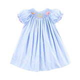 Western Smocked Bishop Light Blue Gingham Dress
