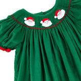 Santa Face Smocked Green Bishop Dress