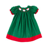Santa Face Smocked Green Bishop Dress