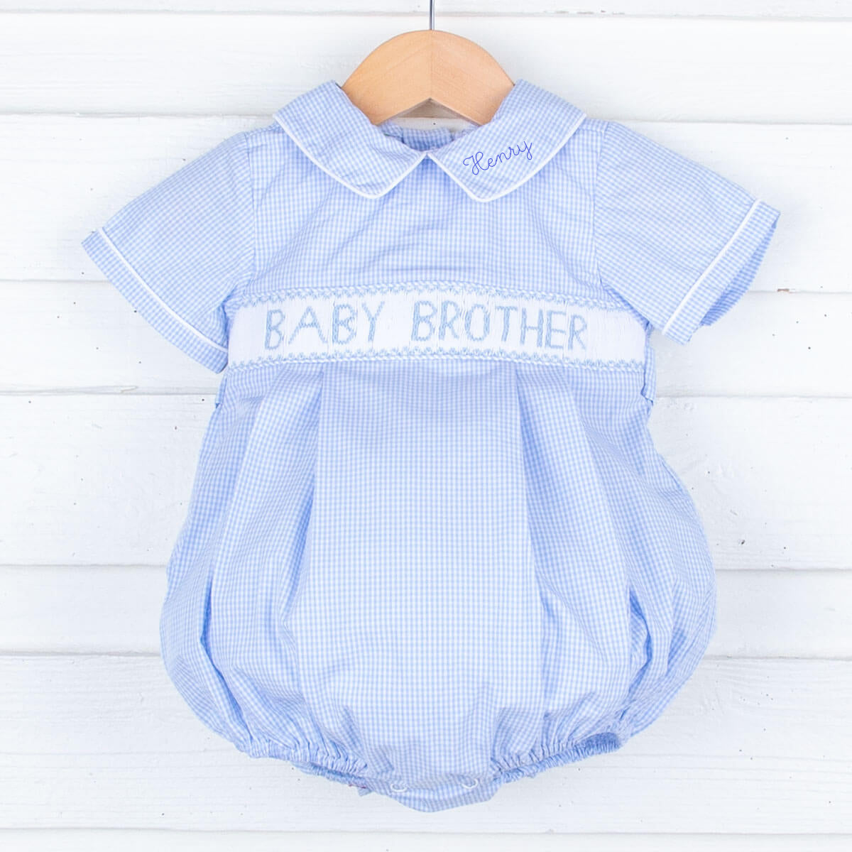 Baby Brother Smocked Light Blue Bubble