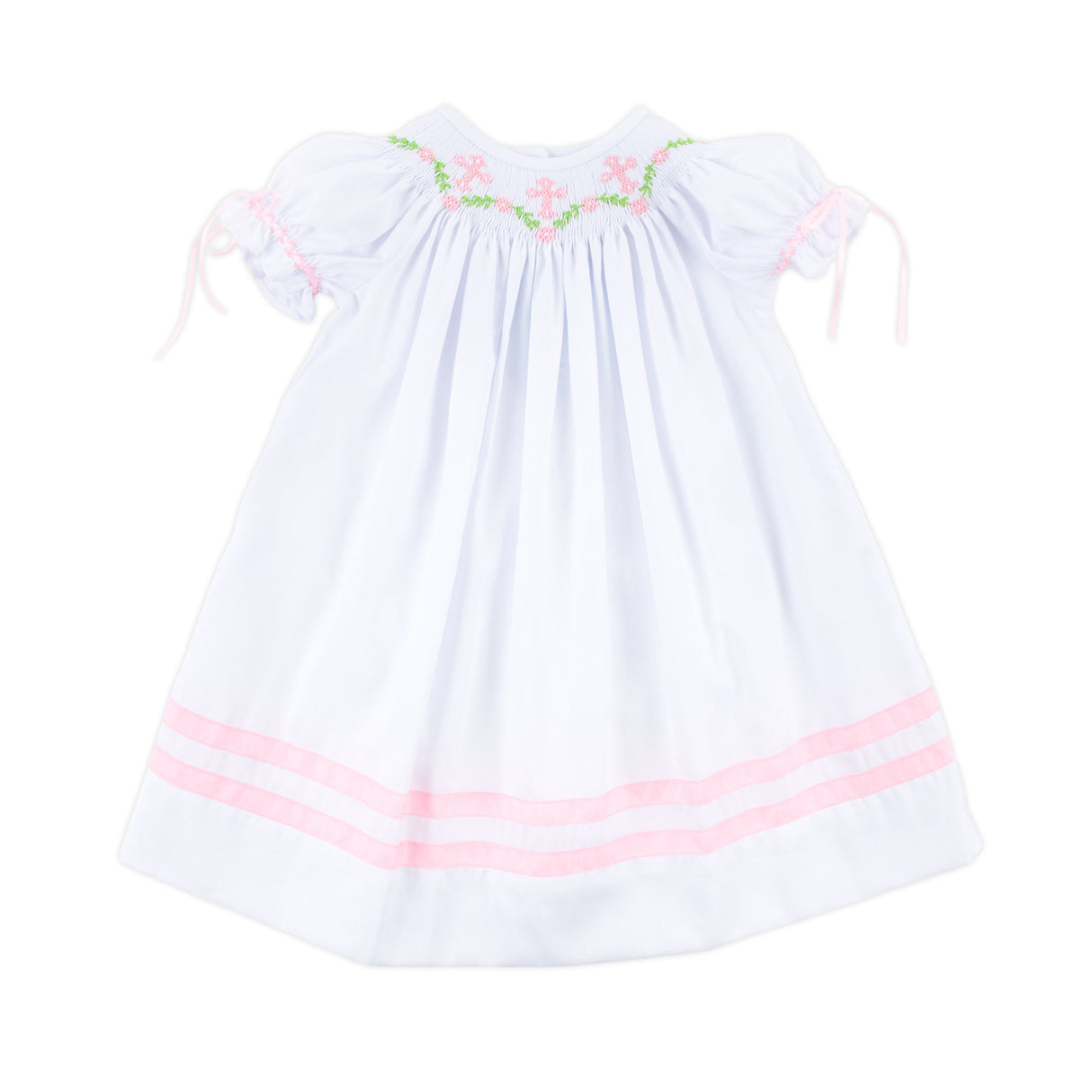 Cross and Vine Smocked White Dress