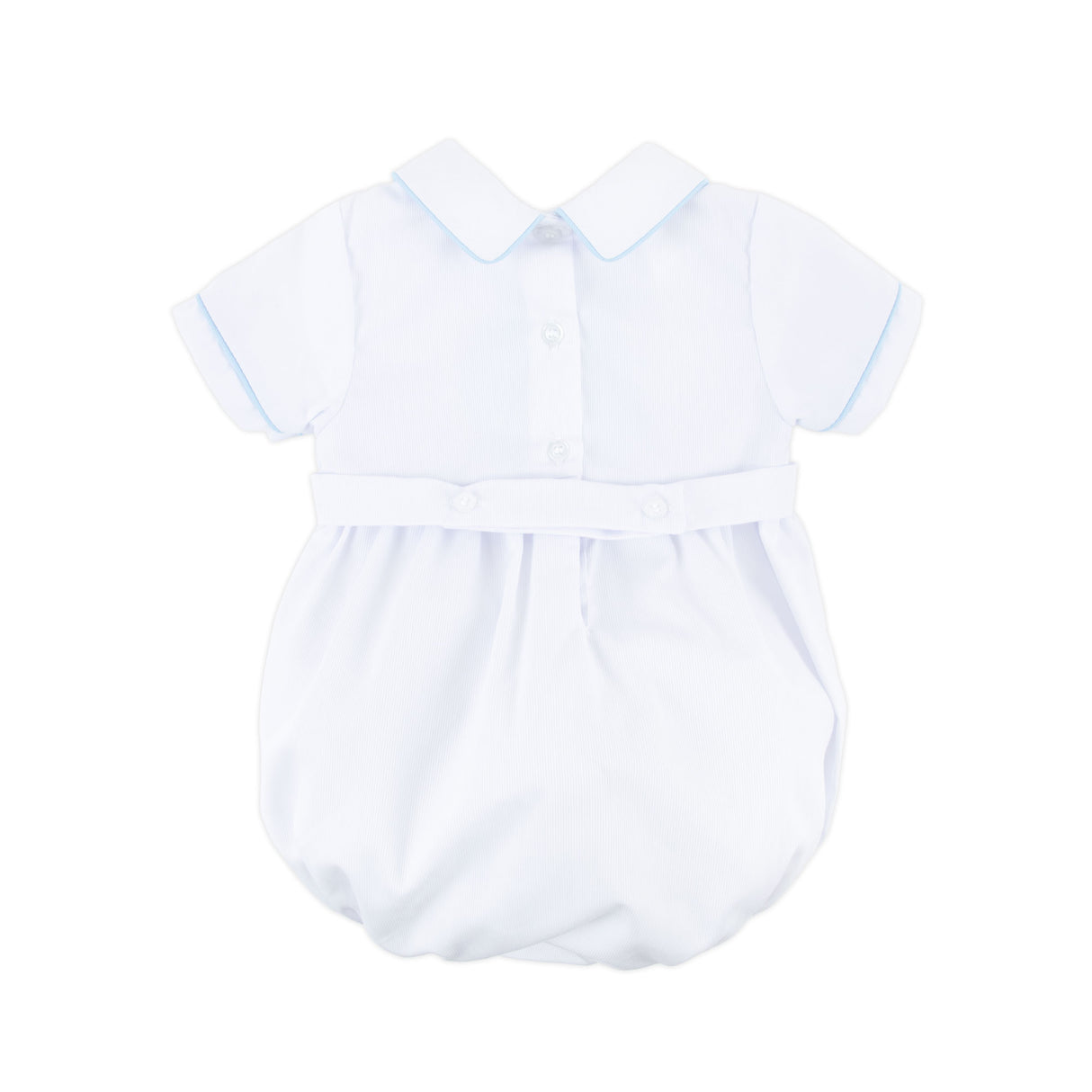 Blue Cross Smocked White Boy Bubble