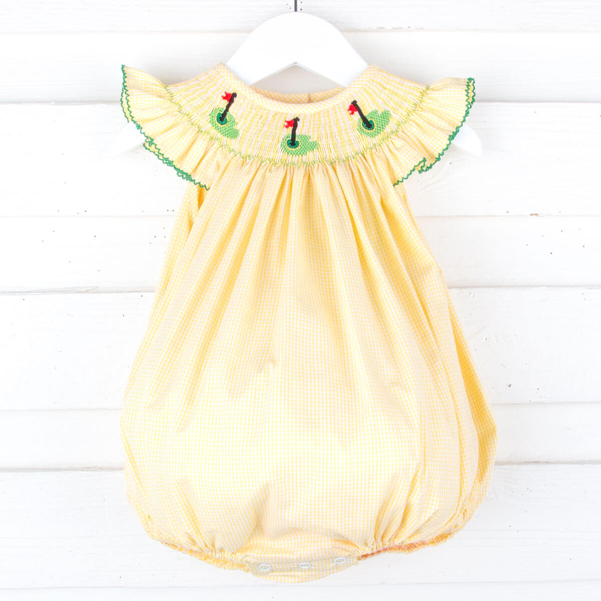 Golf Pin Yellow Gingham Smocked Bubble