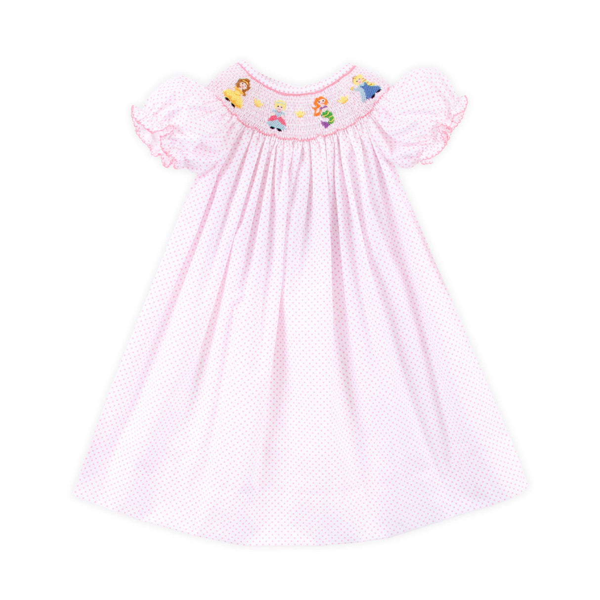 Princess Friends Smocked Bishop Dress Pink Dot