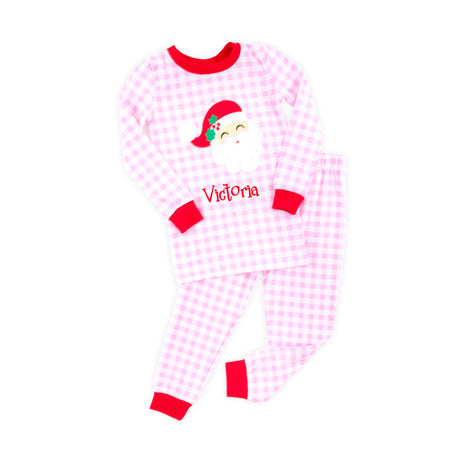 Happy Santa Pink Gingham Pajamas