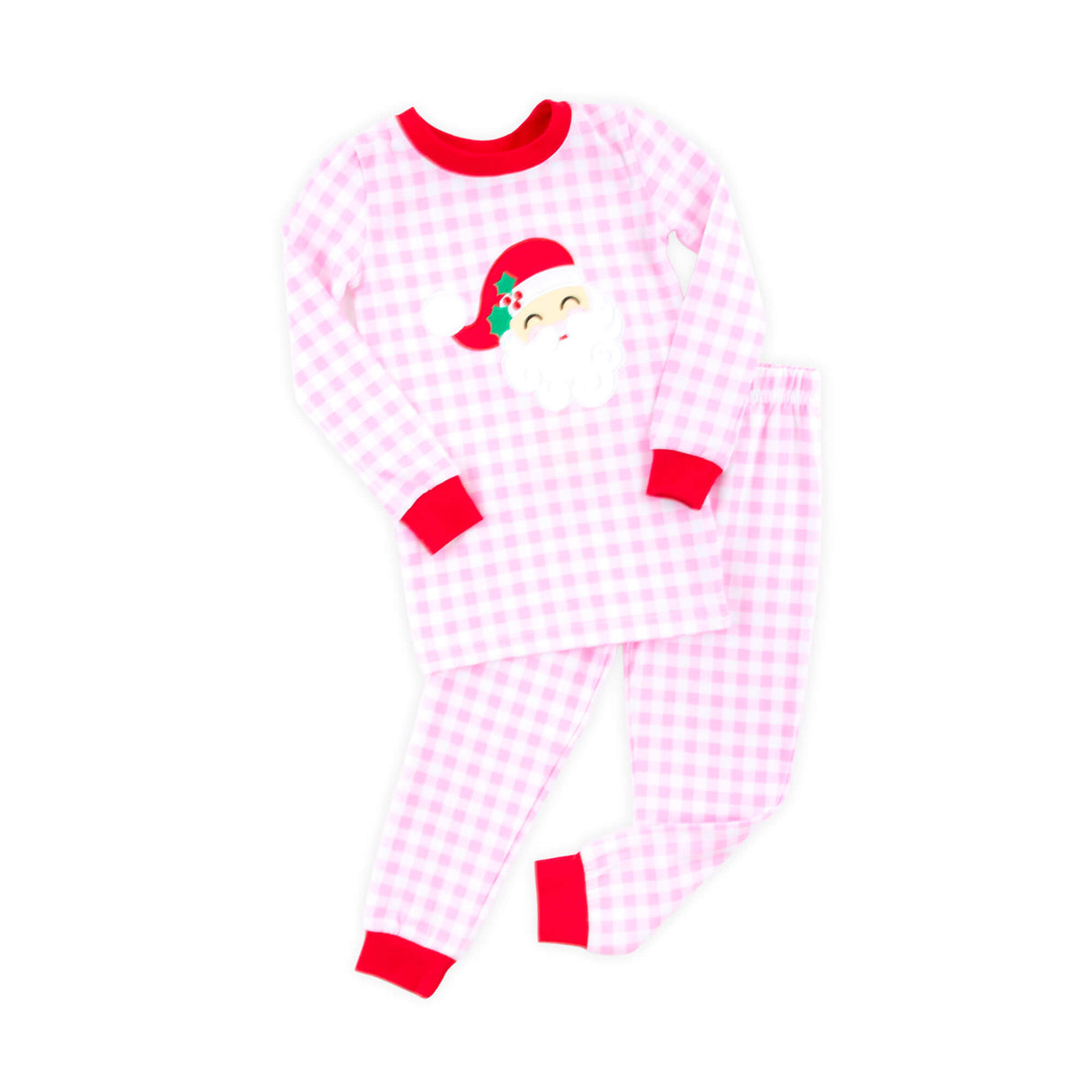 Happy Santa Pink Gingham Pajamas