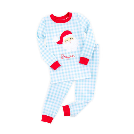Happy Santa Blue Gingham Pajamas