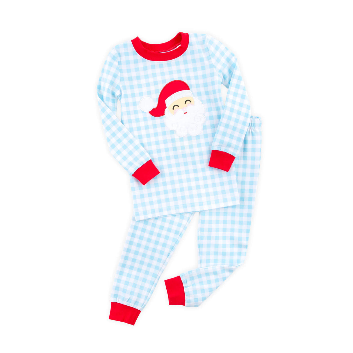 Happy Santa Blue Gingham Pajamas