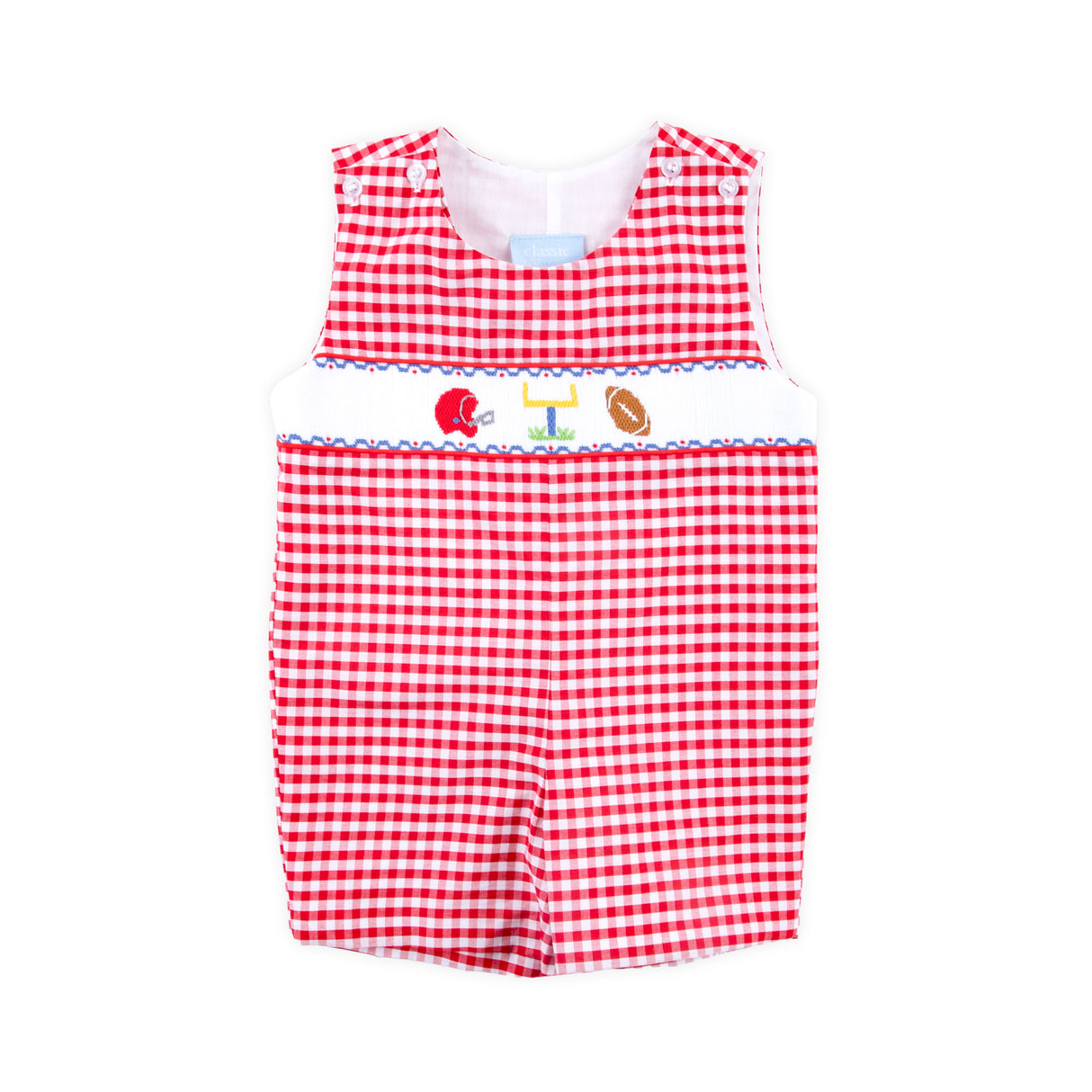 Red Check Football Smocked Jon Jon