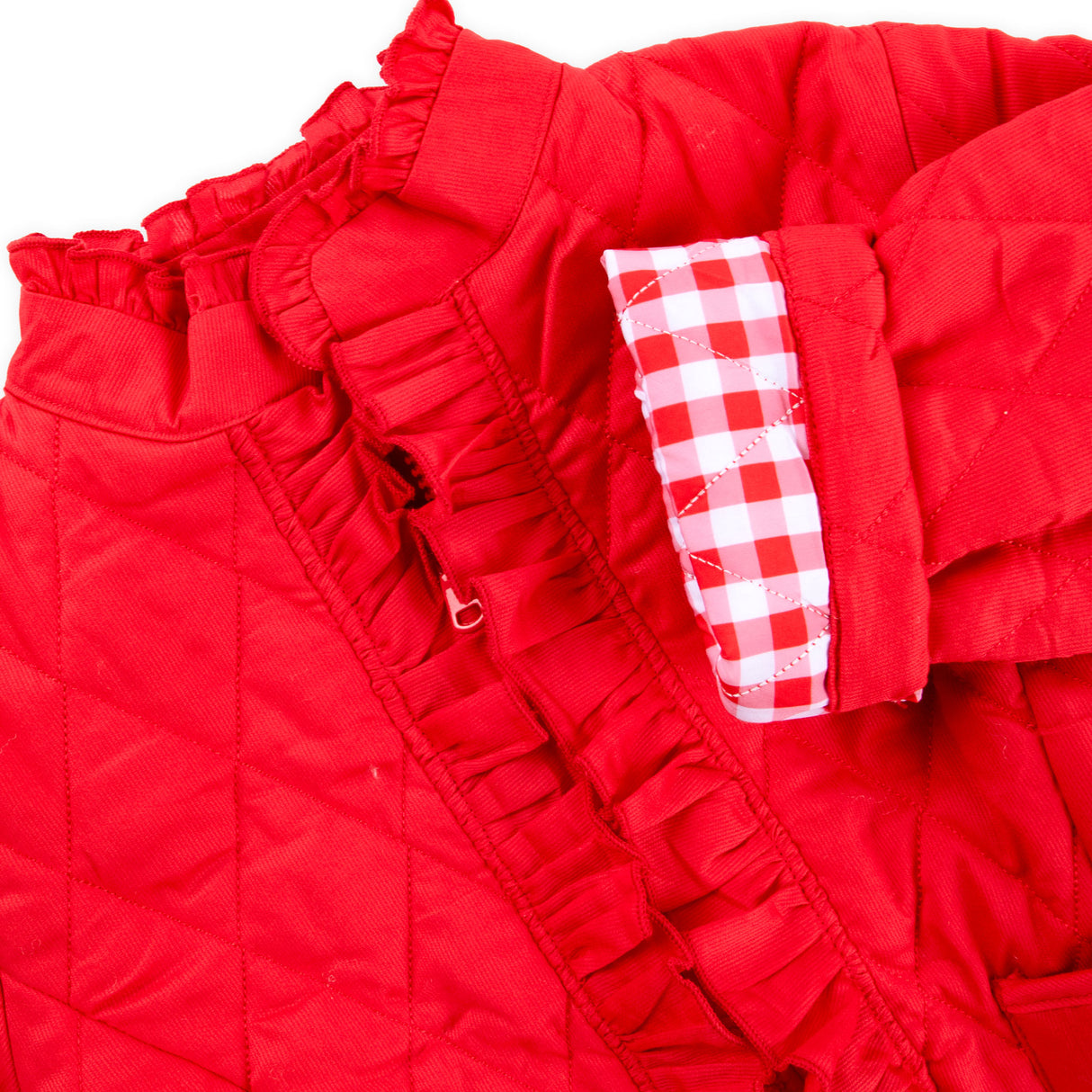 Red Quilted Ruffle Coat