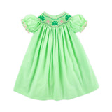Clover Smocked Green Gingham Bishop Dress