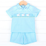 Baby Lamb Mint Smocked Collared Short Set