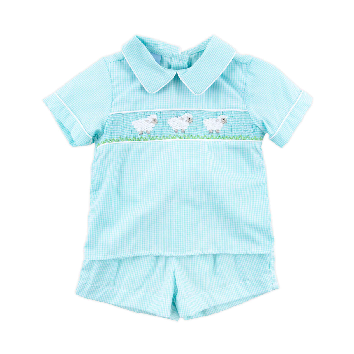 Baby Lamb Mint Smocked Collared Short Set