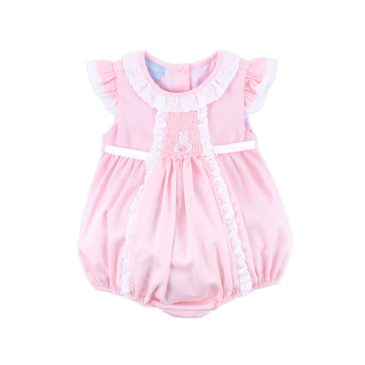 Bunny Tail Smocked Pink Pique Eyelet Bubble