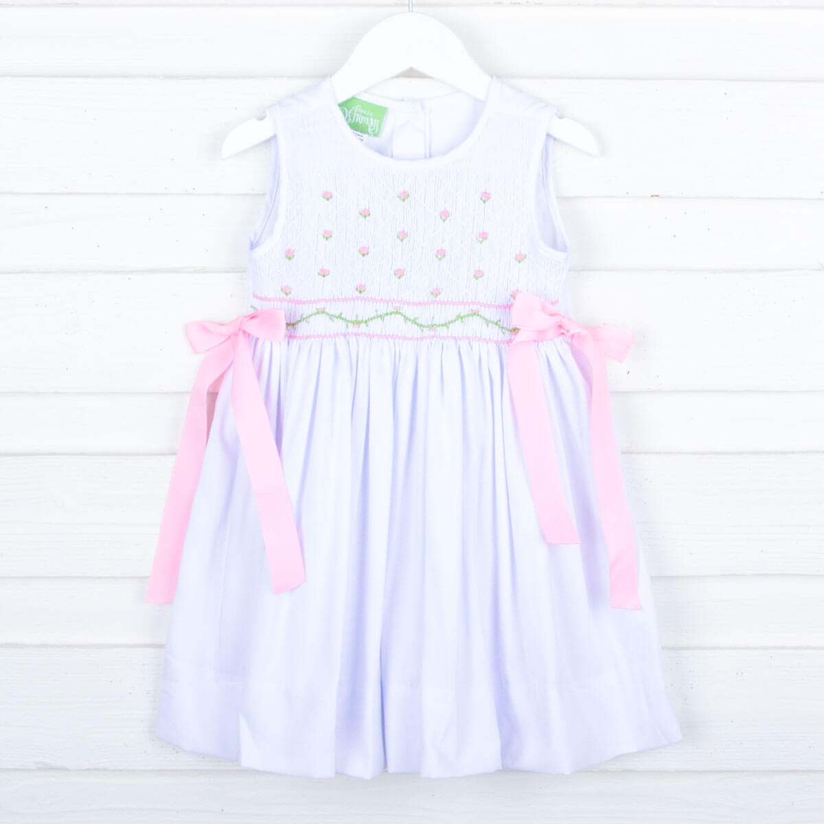 Rose Geometric Smocked White Pique Dress