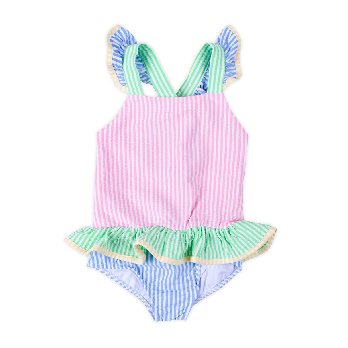 Colorblock Seersucker One Piece Swimsuit