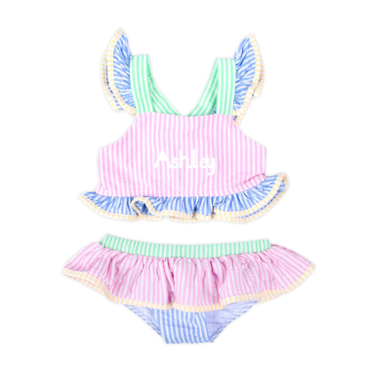 Colorblock Seersucker Two Piece Swimsuit