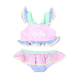 Colorblock Seersucker Two Piece Swimsuit