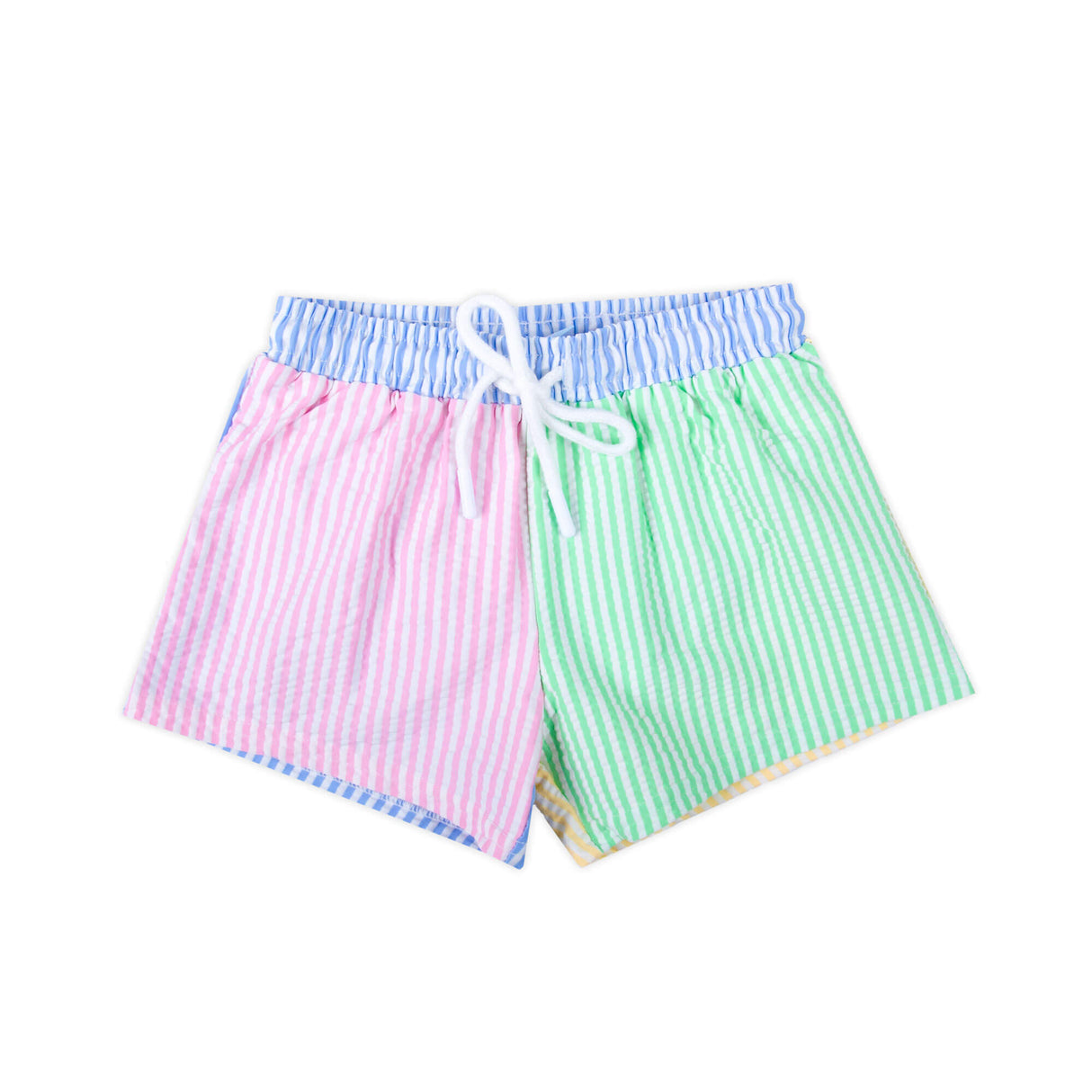 Colorblock Seersucker Swim Trunks