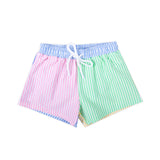 Colorblock Seersucker Swim Trunks