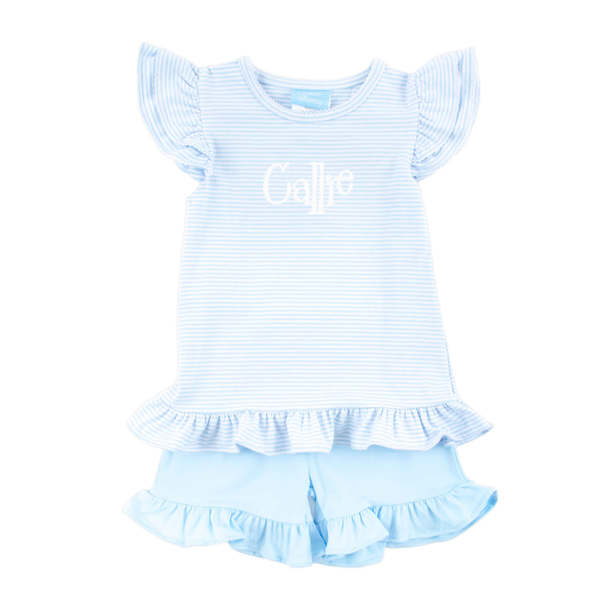 Milly Stripe Ruffle Short Set Light Blue