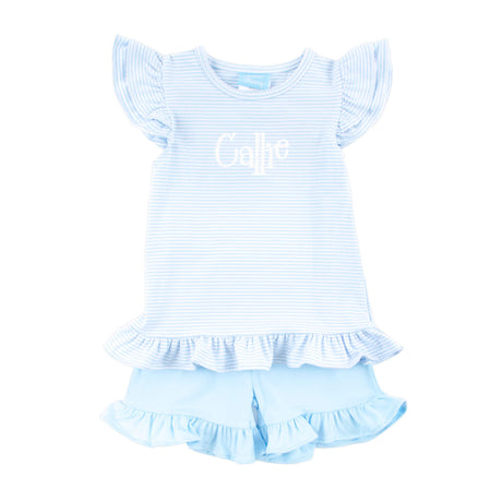 Milly Stripe Ruffle Short Set Light Blue