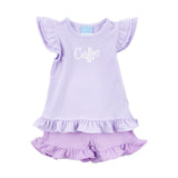 Milly Stripe Ruffle Short Set Lavender