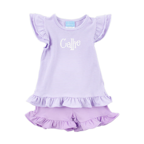 Milly Stripe Ruffle Short Set Lavender