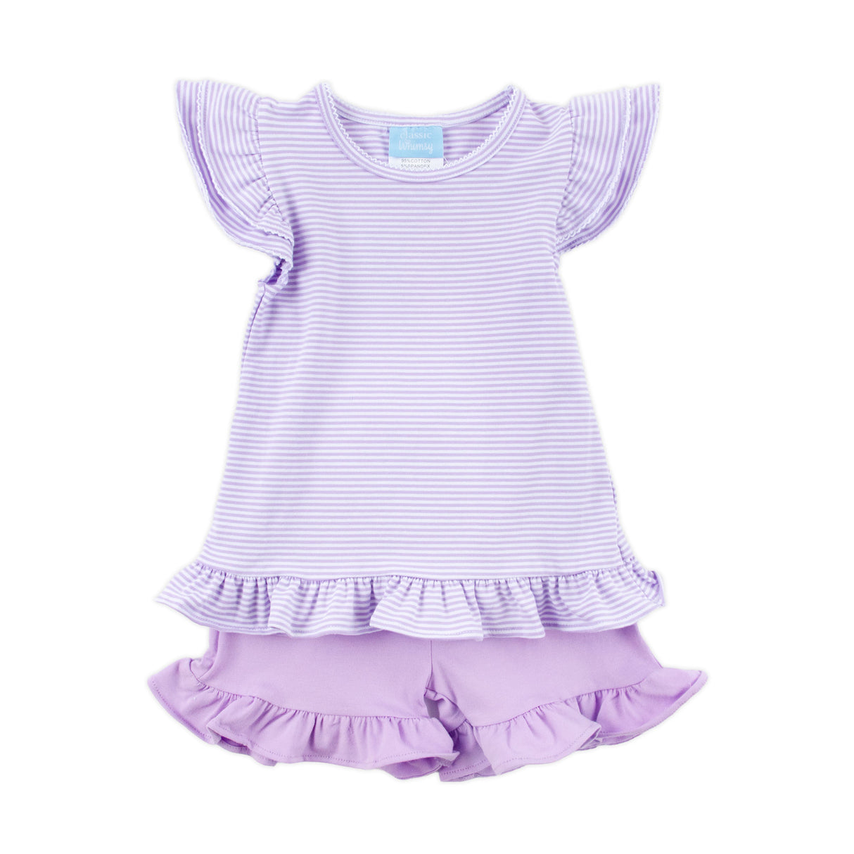 Milly Stripe Ruffle Short Set Lavender