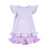 Milly Stripe Ruffle Short Set Lavender