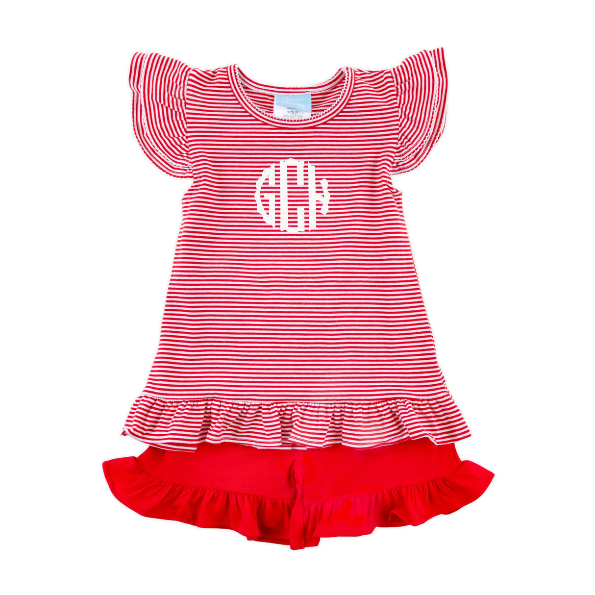 Milly Stripe Ruffle Short Set Red