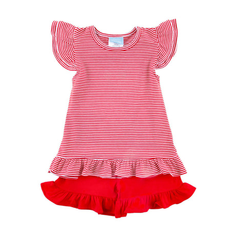 Milly Stripe Ruffle Short Set Red