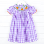 Smocked Pumpkin Lavender Check Dress