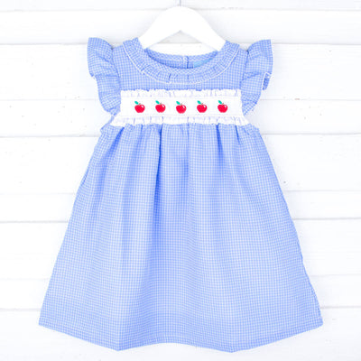 Apple Blue Windowpane Ruffle Collared Dress