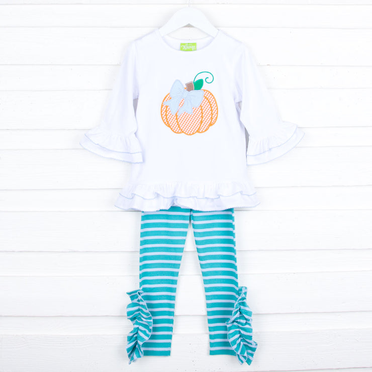 Bow Pumpkin Turquoise Milly Legging Set