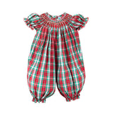 Geometric Smocked Red & Green Plaid Long Bubble
