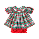 Merry & Bright Plaid Smocked Santa Bloomer Set